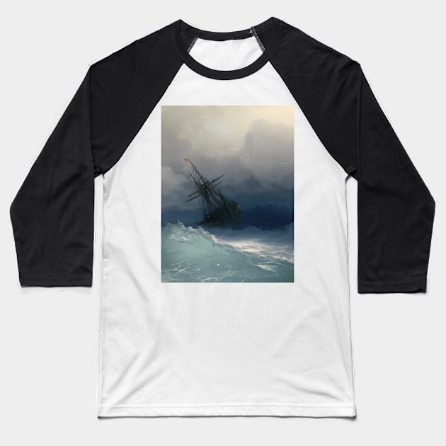 Ivan Ayvazovsky - Ship On Stormy Seas Baseball T-Shirt by jandesky